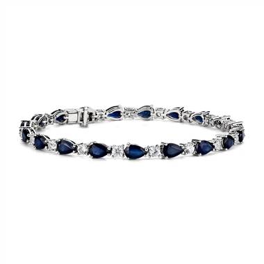 "Blue and White Sapphire Bracelet in 14K White Gold"