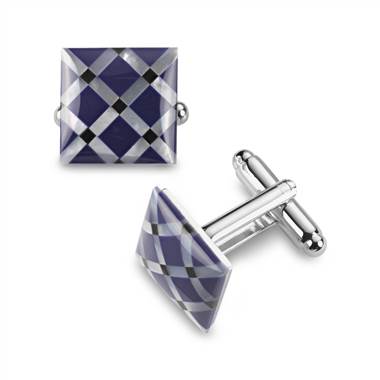 Blue Mother of Pearl Cuff Links in Stainless Steel