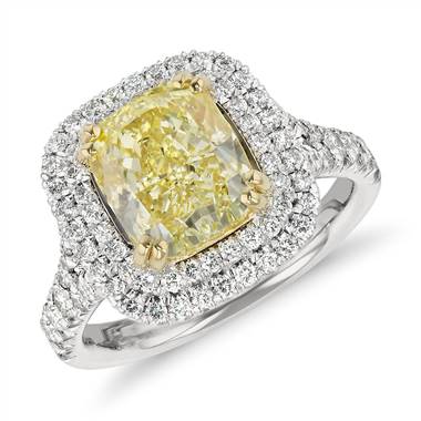 Blue Nile Fancy Yellow Cushion-Cut Diamond Ring in Platinum (3.32 ct. tw.)