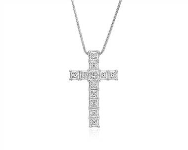 Blue Nile Signature Princess-Cut Diamond Cross Pendant Necklace In Platinum (2 ct. tw.)