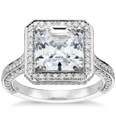 Blue Nile Studio Asscher Cut Royal Halo Diamond Engagement Ring In