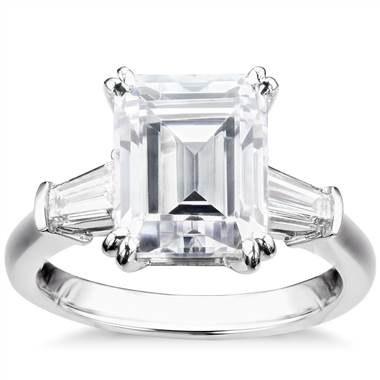 Blue Nile Studio Emerald Tapered Baguette Engagement Ring in Platinum (1/2 ct. tw.)