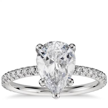 Blue Nile Studio Pear Shaped Petite French Pave Crown Diamond Engagement Ring in Platinum