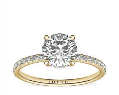 Blue Nile Studio Petite French Pave Crown Diamond Engagement Ring In 18k Yellow Gold (1/3 ct. tw.)
