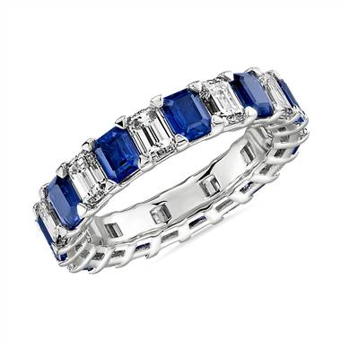 Blue Nile Studio Seamless Sapphire and Diamond Emerald-Cut Eternity Ring in Platinum- G/VS2 (2 1/2 ct. tw.)