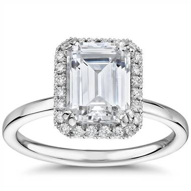 Blue Nile Studio Simple Emerald-Cut Halo Diamond Engagement Ring in Platinum (1/6 ct. tw.)