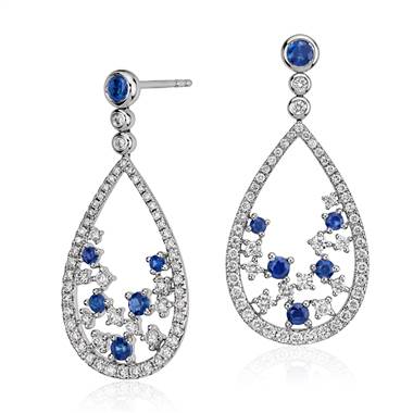 Blue Nile Studio Something Blue, Sapphire and Diamond Floral Teardrop Earring in 18k White Gold