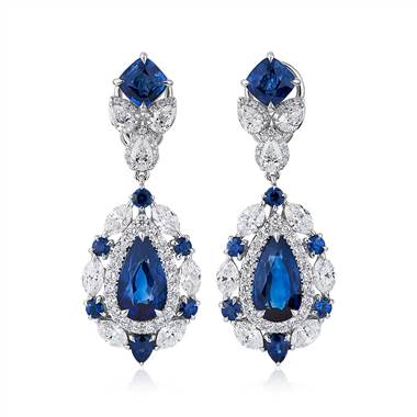 Blue Sapphire and Diamond Earrings in 18k White Gold