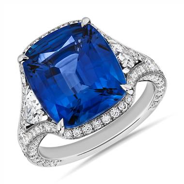 Blue Sapphire and Diamond Ring in 18k White Gold