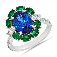 Blue Sapphire and Emerald Ring with Diamond Details in 18k White Gold | Blue Nile