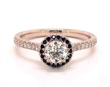 Blue-Sapphire Halo, French-Cut Pave Engagement Ring in 14K Rose Gold 1.80mm Width Band (Setting Price)