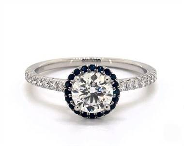 Blue-Sapphire Halo, French-Cut Pave Engagement Ring in 14K White Gold 1.80mm Width Band (Setting Price)