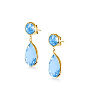 Blue Topaz Gemstone Drop Earrings in 14K Yellow Gold (6 mm)