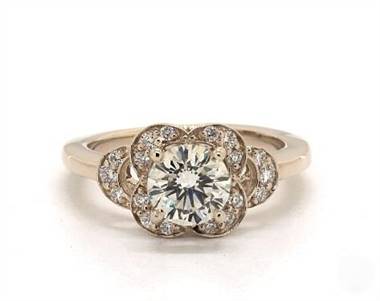 Bold Art Deco Flower Halo Engagement Ring in 14K Yellow Gold 1.90mm Width Band (Setting Price)