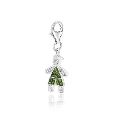 Boy with Cap August Birthstone Charm with Peridot and White Crystal in Sterling Silver