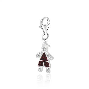 Boy with Cap January Birthstone Charm with Garnet Red and White Crystal in Sterling Silver