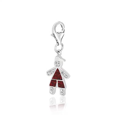 Boy with Cap July Birthstone Charm with Ruby Red and White Crystal in Sterling Silver