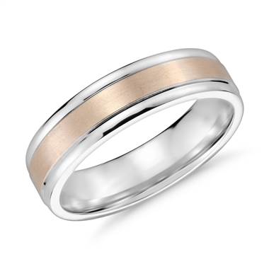 "Brushed Inlay Wedding Ring in 14k White and Rose Gold (6mm)"