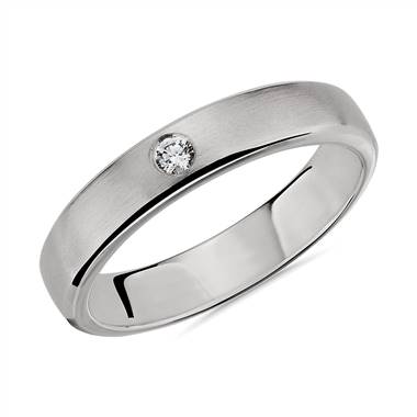 "Brushed Single Diamond Wedding Ring in 14k White Gold (4.5mm)"