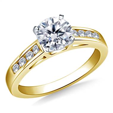 Cathedral Channel Set Diamond Engagement Ring In 14K Yellow Gold (1/5 cttw.)
