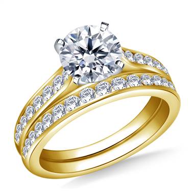 Cathedral Channel Set Diamond Ring with Matching Band in 14K Yellow Gold (3/4 cttw.)
