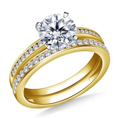 Cathedral Channel Set Diamond Ring with Matching Band in 14K Yellow Gold (3/8 cttw)