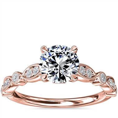 Cathedral Milgrain Marquise-Shape and Dot Diamond Engagement Ring in 14k Rose Gold (1/5 ct. tw.)