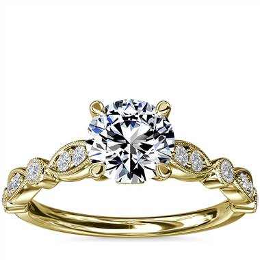 Cathedral Milgrain Marquise-Shape and Dot Diamond Engagement Ring in 14k Yellow Gold (1/5 ct. tw.)
