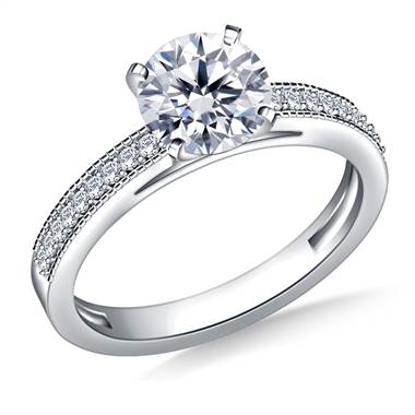 Cathedral Milgrained Round Diamond Engagement Ring in 14K White Gold (1/5 cttw.)