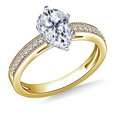 Cathedral Milgrained Round Diamond Engagement Ring in 14K Yellow Gold (1/5 cttw.)
