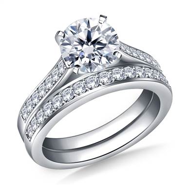 Cathedral Pave Set Diamond Ring with Matching Band in 14K White Gold (3/8 cttw.)