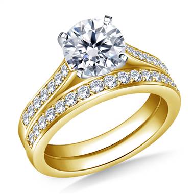 Cathedral Pave Set Diamond Ring with Matching Band in 14K Yellow Gold (3/8 cttw.)