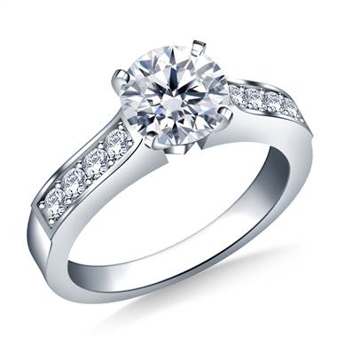 Cathedral Pave Set Round Diamond Engagement Ring in 14K White Gold (1/4 cttw.)