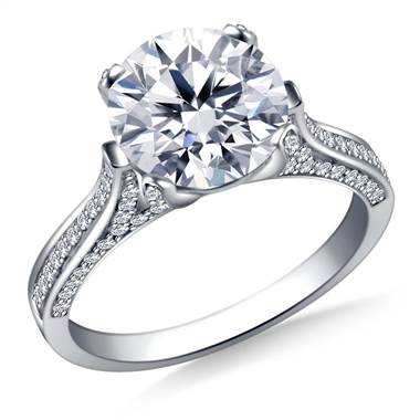 Cathedral Round Diamond Engagement Ring In 18K White Gold