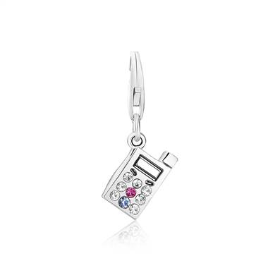 Cell Phone Charm with Multi Tone Crystals in Sterling Silver