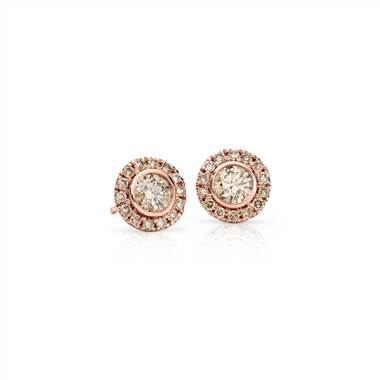 Champagne Diamond Halo Earrings in 14k Rose Gold (1 ct. tw.)