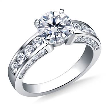 Channel and Pave Set Round Diamond Engagement Ring in 14K White Gold (7/8 cttw.)