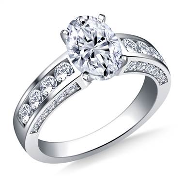Channel and Pave Set Round Diamond Engagement Ring in 18K White Gold (7/8 cttw.)