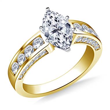 Channel and Pave Set Round Diamond Engagement Ring in 18K Yellow Gold (7/8 cttw.)