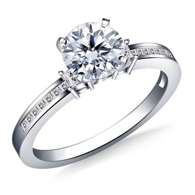 Channel & Prong Set Princess Cut Diamond Engagement Ring in 14K White Gold (1/3 cttw.)