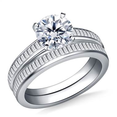 Channel Set Baguette Diamond Ring with Matching Band in 18K White Gold (3/4 cttw.)