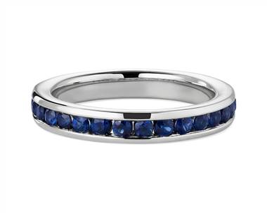 Channel Set Blue Sapphire Ring In Platinum (2mm)