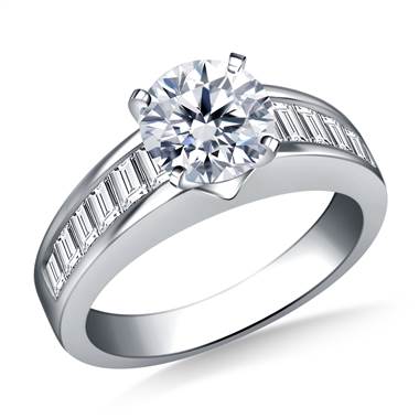 Channel Set Graduated Baguette Diamond Engagement Ring in 14K White Gold (1.00 cttw.)