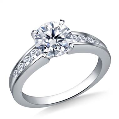 Channel Set Graduated Round Engagement Diamond Ring in 18K White Gold (1/4 cttw)