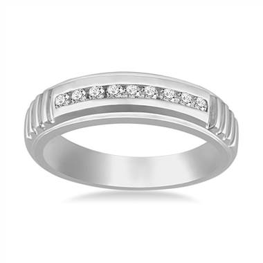 Channel Set Men's Diamond Ring in 14K White Gold (1/4 cttw.)