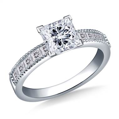 Channel-Set Princess Cut Diamond Engagement Ring in 18K White Gold (1/2 cttw)