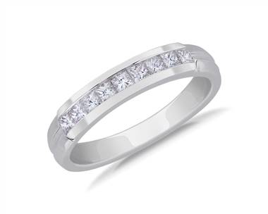 Channel Set Princess Cut Diamond Men's Wedding Ring In 14k White Gold (5/8 ct. tw.)
