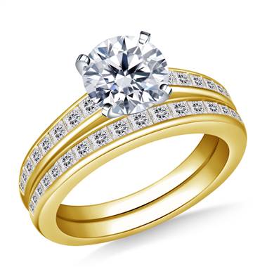 Channel Set Princess Cut Diamond Ring with Matching Band in 18K Yellow Gold (3/4 cttw.)