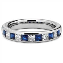 Channel Set Princess Diamond and Blue Sapphire Ring in Platinum (2 mm) | Blue Nile