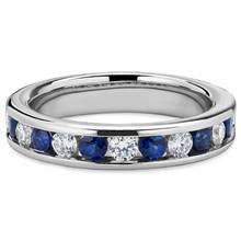 Channel Set Round Diamond and Blue Sapphire Ring in Platinum (3 mm) | Blue Nile